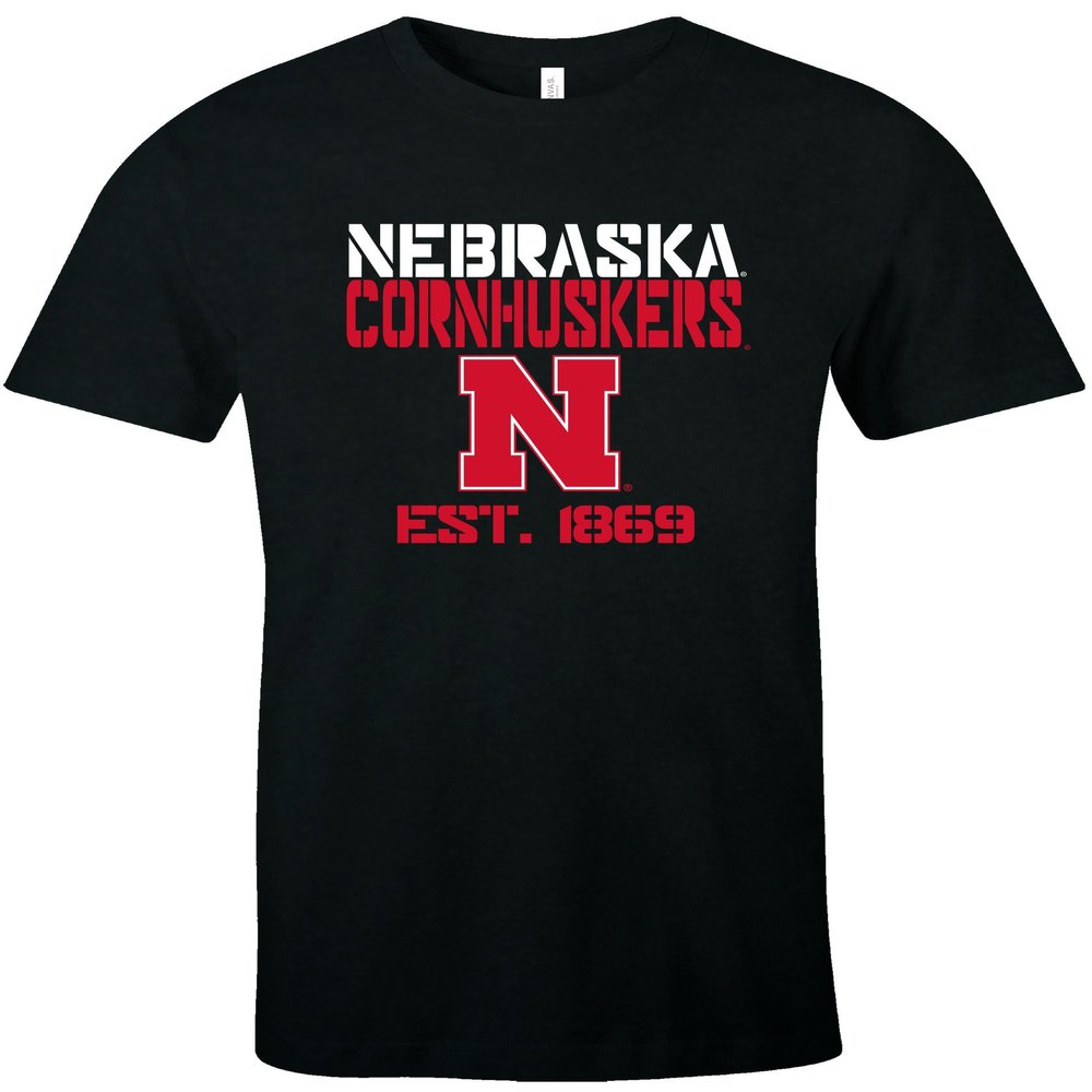 NCAA Nebraska Cornhuskers Est Stack Jersey Short Sleeve T-Shirt, Black,Small