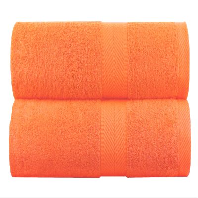 BY LORA Natural Water Absorbent Bath Sheet Towel Set Oversized, Soft, Eco-Friendly Terry Cotton Towels for Home and Spa - Orange - 2-Pieces