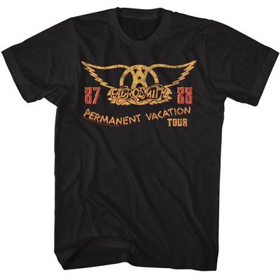 Aerosmith T Shirt for Men & Women Permanent Vacation Tour 87-88 Black Graphic Crew Neck, Short Sleeve Tee - Band Tshirts