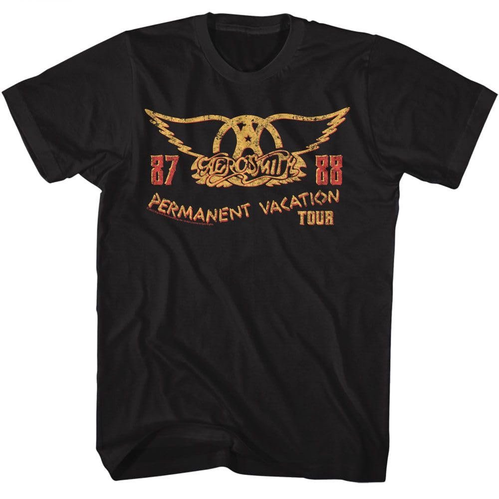 Aerosmith T Shirt for Men & Women Permanent Vacation Tour 87-88 Black Graphic Crew Neck, Short Sleeve Tee - Band Tshirts