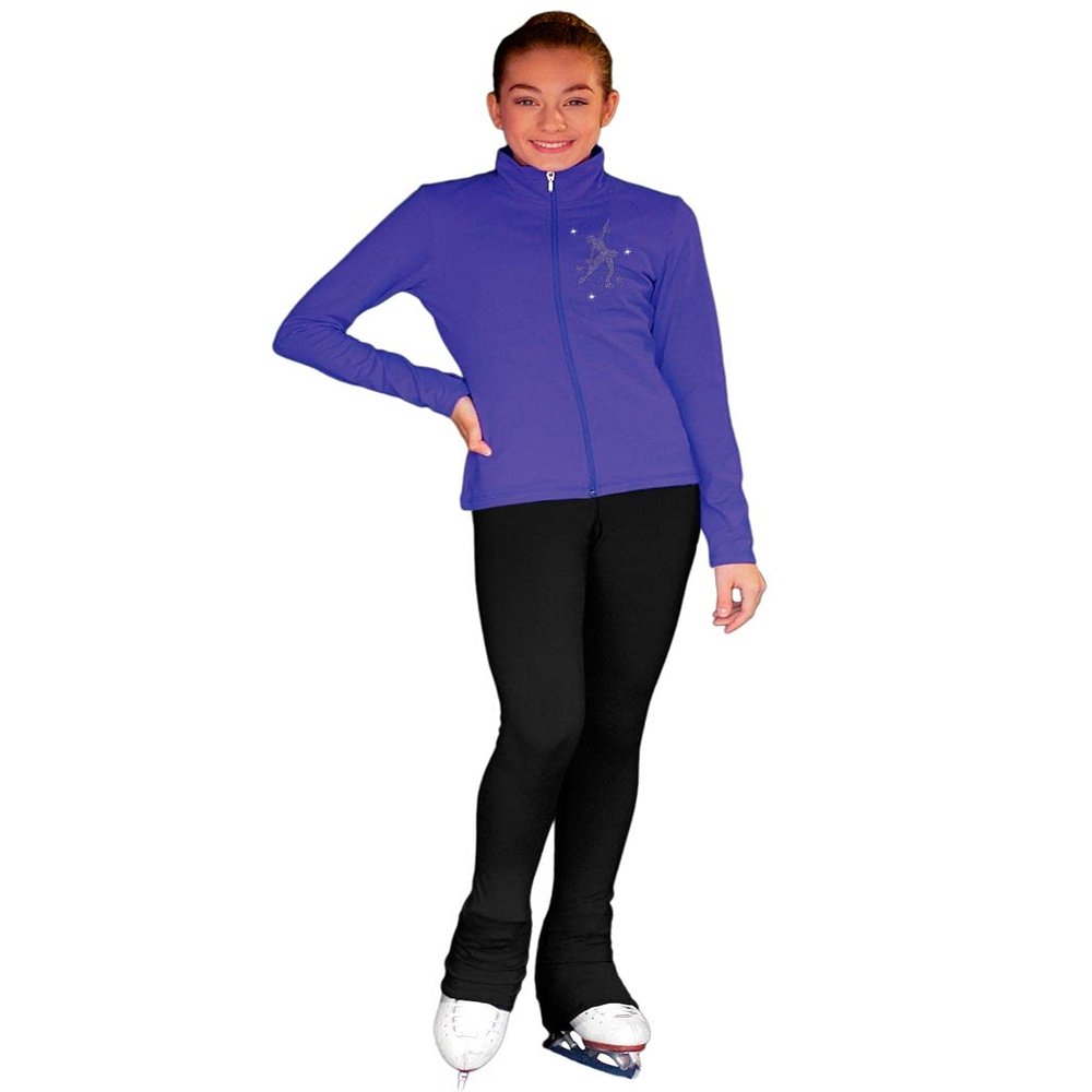 ChloeNoel JT811 Solid Fleece Fitted Elite Figure Skating Jacket w/Mini Skating Crystals Combination(Purple,Size AM)