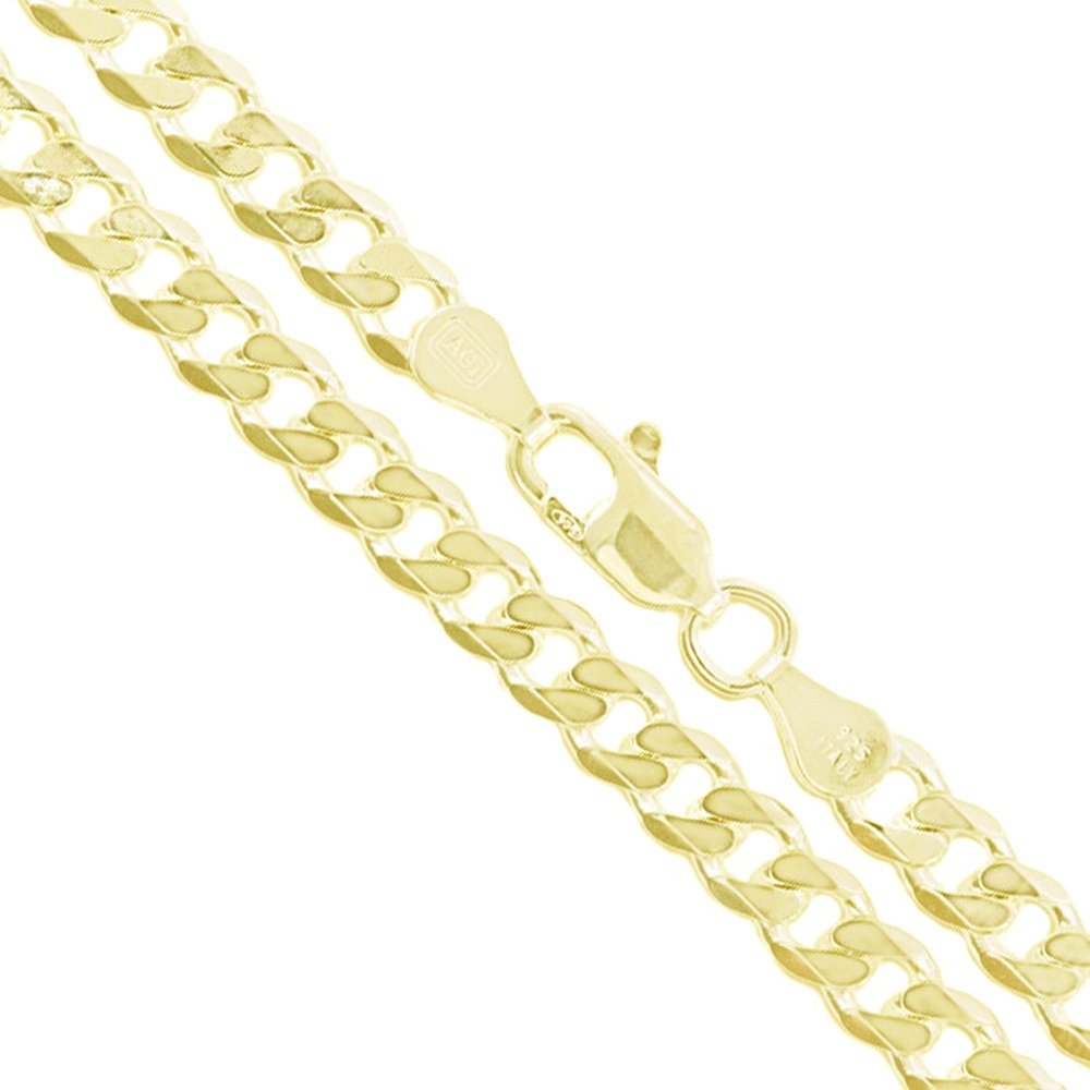 22k Yellow Gold Plated Sterling Silver Italian Curb Chain 4.4mm Solid 925 Italy 6 Sided Bracelet 7" inch