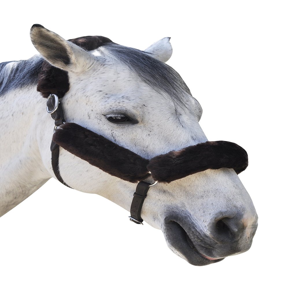 ECP Equine Comfort Products Merino Sheepskin Halter Fleece Set for Horses, 100% Natural Wool, Chafe Protection, Breathable Relief & Cushioned Comfort, Machine Washable, 4-Piece Set, Brown