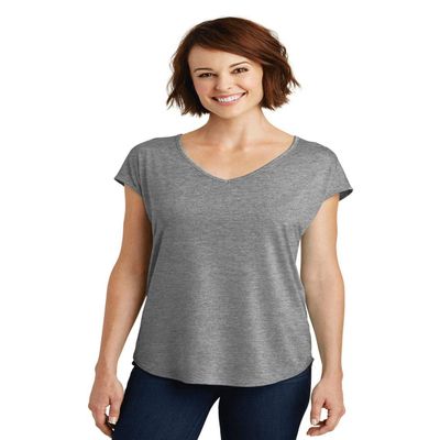 District Made Ladies Drapey Cross-Back Tee. DM416 Heathered Nickel XS