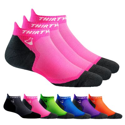 Thirty48 Ultralight Athletic Running Socks for Men and Women with Seamless Toe, Moisture Wicking, Cushion Padding (Large - Women 9-10.5 // Men 10-11.5, [3 Pairs] Pink/Gray)