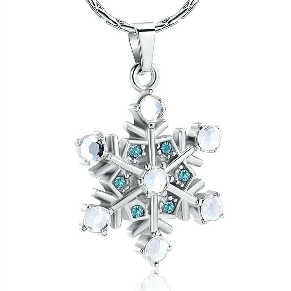 constantlife Cremation Jewelry for Ashes Snowflake Shape Pendant Urn Necklace Keepsake Women Memorial Gift (White+Blue)