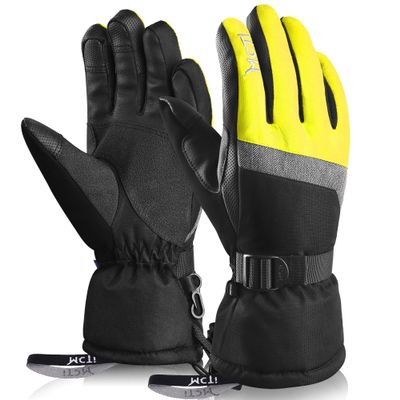 MCTi Ski Gloves,Winter Waterproof Snowboard Snow 3M Thinsulate Warm Touchscreen Cold Weather Women Gloves Wrist Leashes Yellow Medium