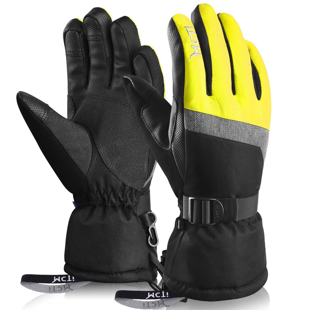 MCTi Ski Gloves,Winter Waterproof Snowboard Snow 3M Thinsulate Warm Touchscreen Cold Weather Women Gloves Wrist Leashes Yellow Medium