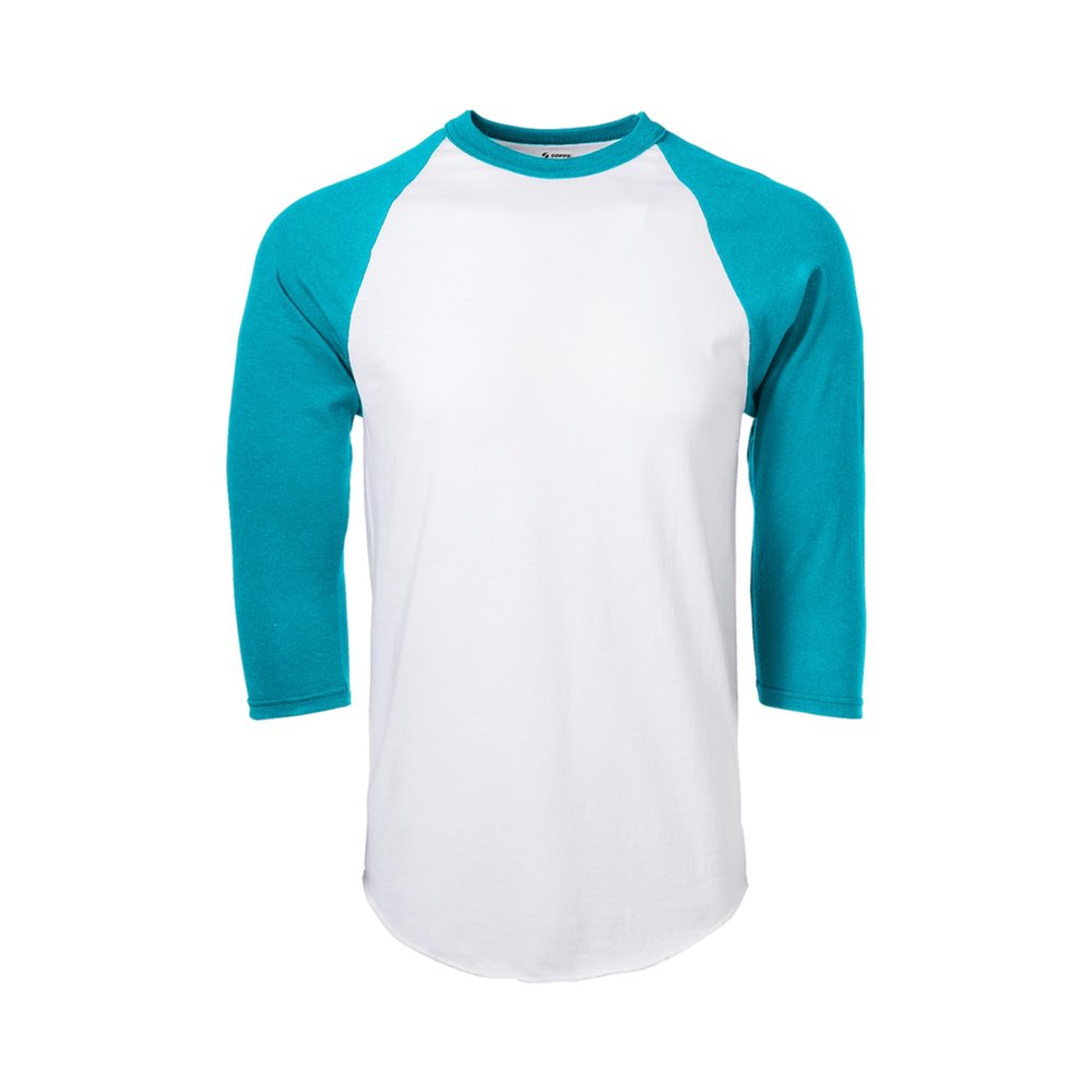 Soffe Classic Baseball Jersey, White/Teal, XX-Large
