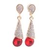 Grace Jun Gold Plated Full Rhinestone Crystal Long Drop Earrings and Clip on Earrings Without Piercing (No Pierced Earrings Red) view 1