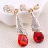 Grace Jun Gold Plated Full Rhinestone Crystal Long Drop Earrings and Clip on Earrings Without Piercing (No Pierced Earrings Red) view 2