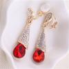 Grace Jun Gold Plated Full Rhinestone Crystal Long Drop Earrings and Clip on Earrings Without Piercing (No Pierced Earrings Red) view 4