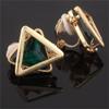 Gold Plated Rhinestone Crystal Double Triangle Clip on Earrings for Women Fine Jewelry No Pierced Earrings (Green) view 2