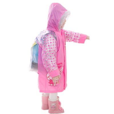 Taiduosheng Children's Kids Teens Jacket Rain Poncho Raincoat Hooded School Bag Cover Rainwear M P Pink