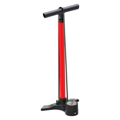 LEZYNE Macro Floor Drive High Pressure Bicycle Floor Pump with 2.5" Analog Gauge - Durable 220 PSI Tire Air Pump for Road/Track Bikes - Fits Presta/Schrader Valve - ABS Flip Chuck, Gloss Red