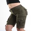 FOURSTEEDS Women Casual Regular Fit Multi-Pockets Camouflage Twill Cotton Working Bermuda Cargo Shorts US 10 Army Green view 4