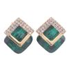 Grace Jun Luxury Bridal Rhinestone Crystal Square Shape Clip on Earrings Non Piercing for Women Ear Clip (Green)