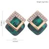 Grace Jun Luxury Bridal Rhinestone Crystal Square Shape Clip on Earrings Non Piercing for Women Ear Clip (Green) view 2