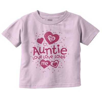 Auntie Loves Me Adorable Cute Niece Youth T Shirt Tee Girls Pink
