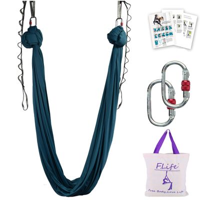 F.Life Aerial Yoga Hammock kit Include Daisy Chain,Carabiner and Pose Guide (Blackish Green)