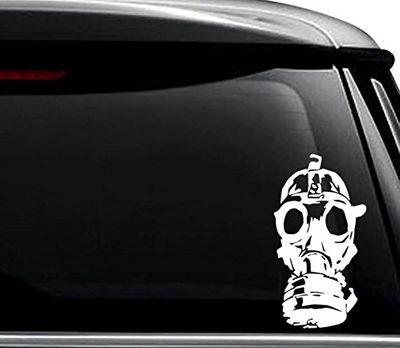 Gas Mask Zombie Biohazard Decal Sticker For Use On Laptop, Helmet, Car, Truck, Motorcycle, Windows, Bumper, Wall, and Decor Size- [15 inch] / [38 cm] Tall / Color- Gloss Black