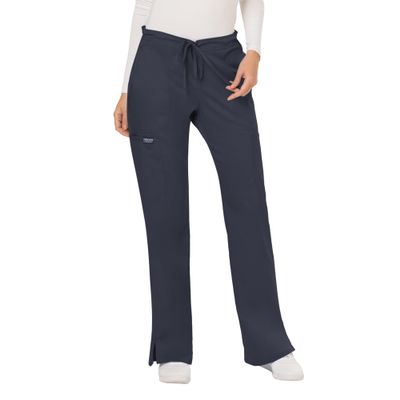 WW Revolution by Cherokee Women's Mid Rise Moderate Flare Drawstring Pant Tall, Pewter, X-Large Tall