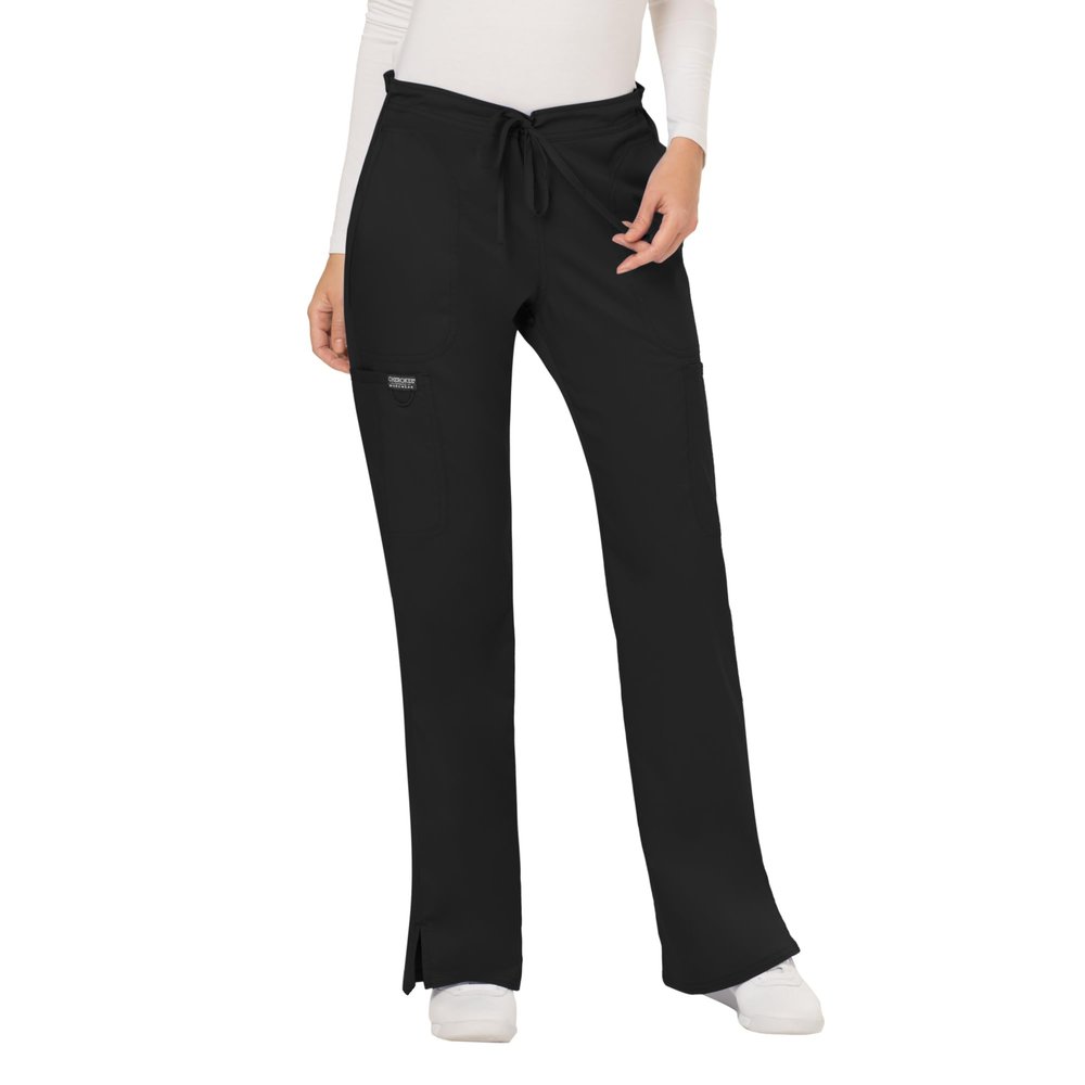 WW Revolution by Cherokee Women's Mid Rise Moderate Flare Drawstring Pant Tall, Black, Large Tall