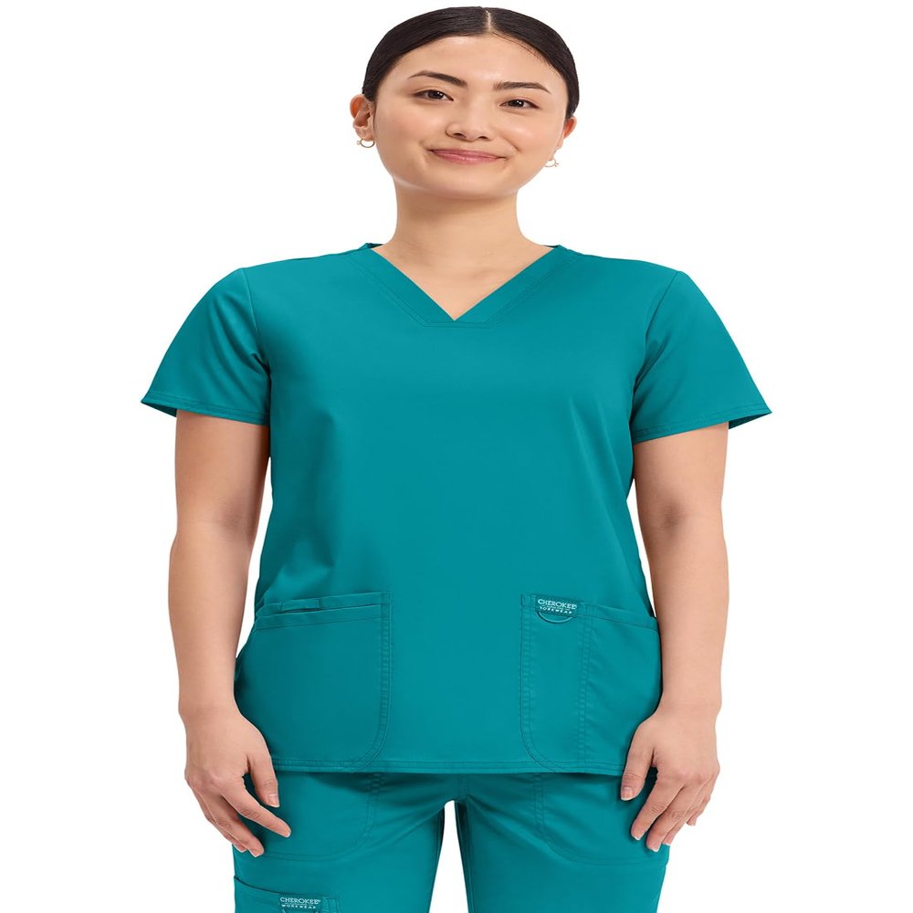Cherokee Women's V-Neck Top, Teal Blue, X-Large
