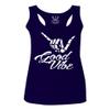 0013. Big Good Vibe Bones Hand Shaka Cool Vintage Hipster Graphic Women's Tank Top Racerback (Navy Blue, Small) view 1