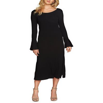 1.STATE Womens Ribbed Midi Dress, Black, X-Small