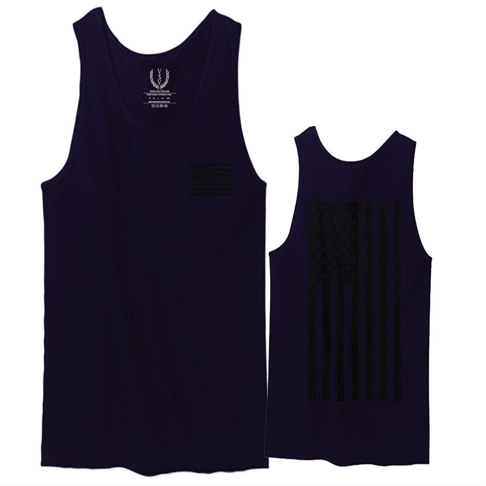 0021. Vintage American Flag United States of America Military us USA Patriotic Style Men's Tank Top (Navy Blue, Large)