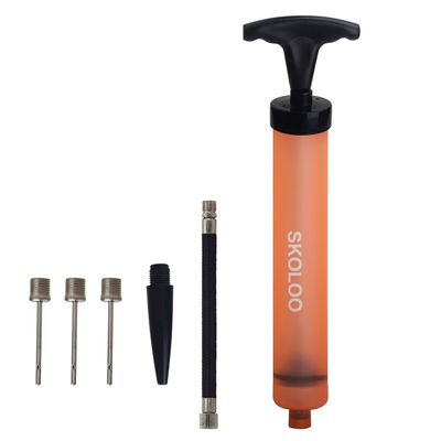 Skoloo 10" Portable Hand Air Ball Pump Inflator Kit with Needle, Nozzle, Extension Hose for Soccer Basketball Football Volleyball Water Polo Rugby Exercise Sports Ball Balloon Swim Inflatables, Orange