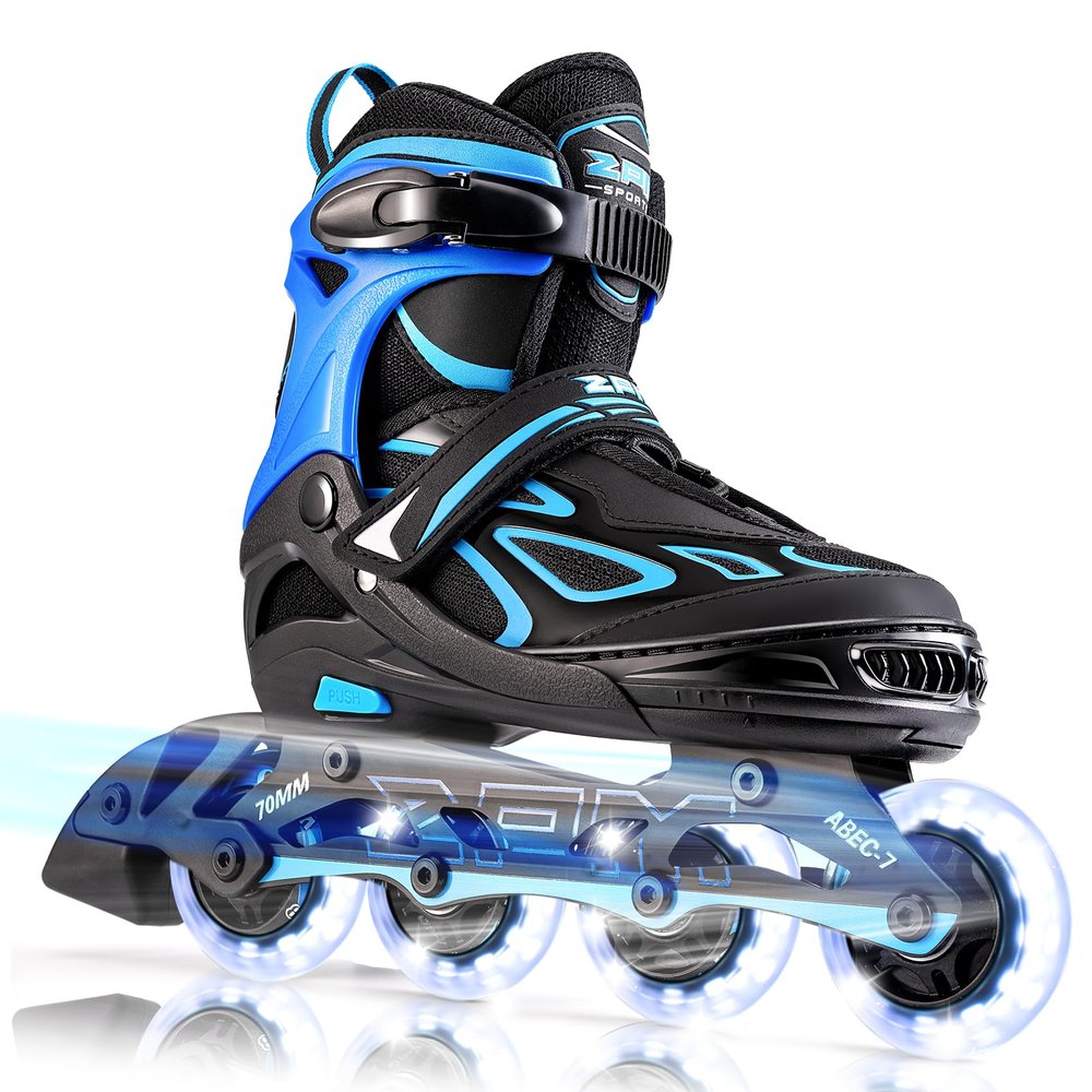 2PM SPORTS Vinal Inline Skates for Men with Light up Wheels Beginner Skates Fun Illuminating Outdoor Roller Skates for Kids and Adults - Azure X-Large