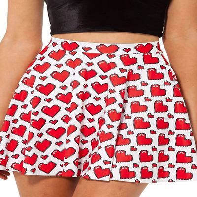 Sister Amy Women's Pleated Elastic Waist Band Flared Printed Midi Skater Sweaty Heart US L
