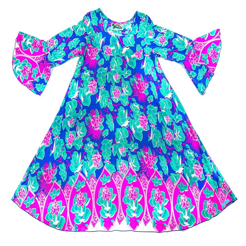 Rainbow Jo Womens Hawaiian Flared Sleeve Rayon Swing Dress (L, Springtime Ohia)