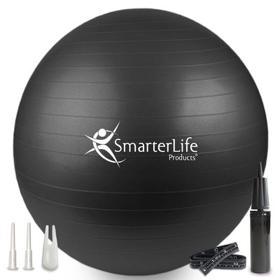 SmarterLife Exercise Ball Yoga Ball for Fitness, Balance, Stability, or Pregnancy, Gym Ball for Core Workout, Physical Therapy, Yoga Ball Chair for Office, Anti-Slip Anti-Burst (45 cm, Black)