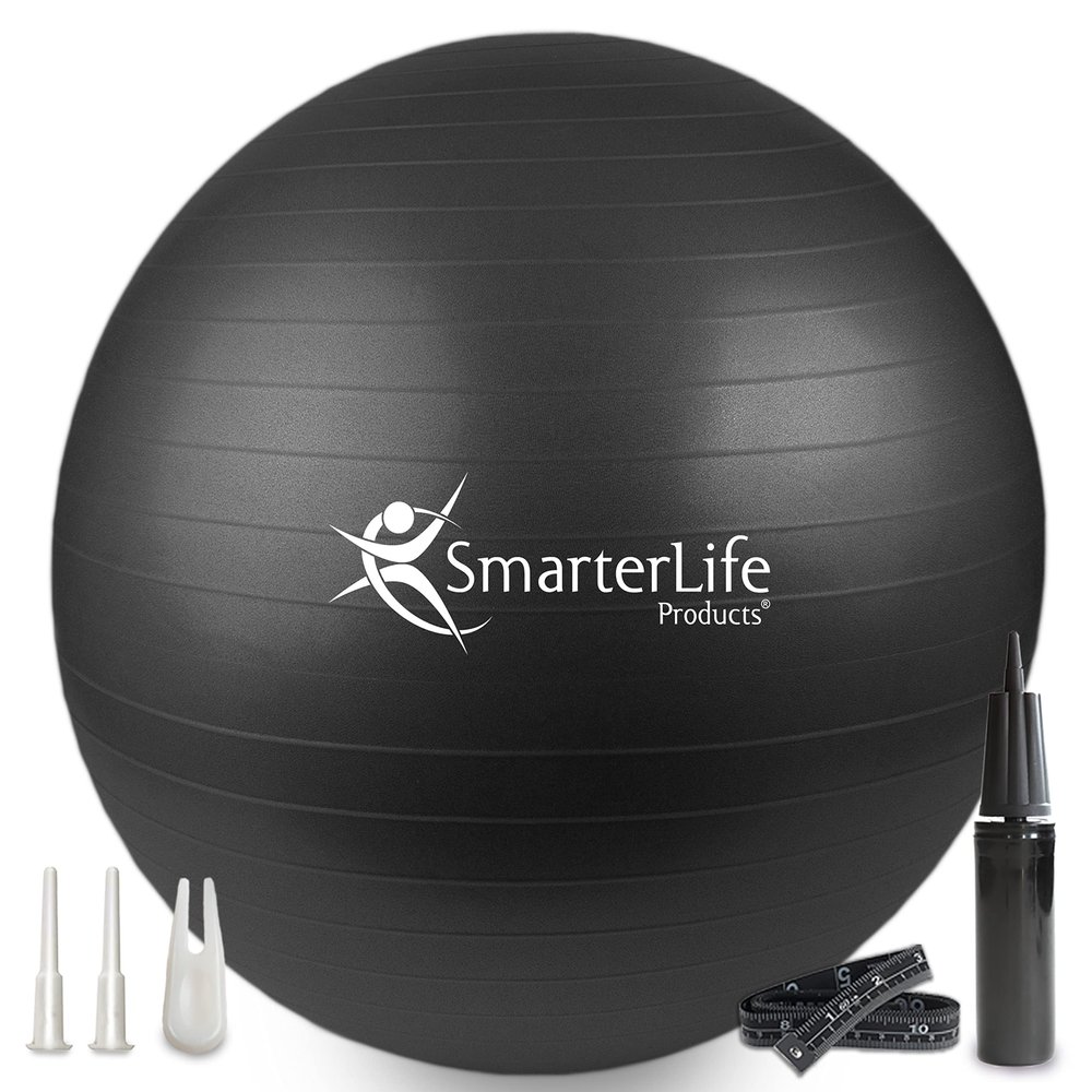SmarterLife Exercise Ball Yoga Ball for Fitness, Balance, Stability, or Pregnancy, Gym Ball for Core Workout, Physical Therapy, Yoga Ball Chair for Office, Anti-Slip Anti-Burst (45 cm, Black)