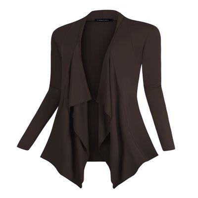 Urban CoCo Women's Drape Front Open Cardigan Long Sleeve Irregular Hem (M, Coffee)