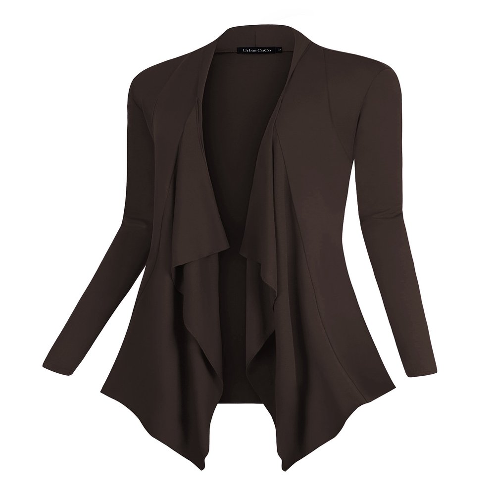 Urban CoCo Women's Drape Front Open Cardigan Long Sleeve Irregular Hem (M, Coffee)