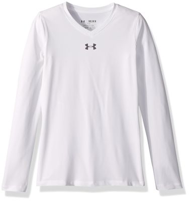 Under Armour Girl's Girls' Power Alley Long Sleeve,White (100)/Graphite, Youth Small