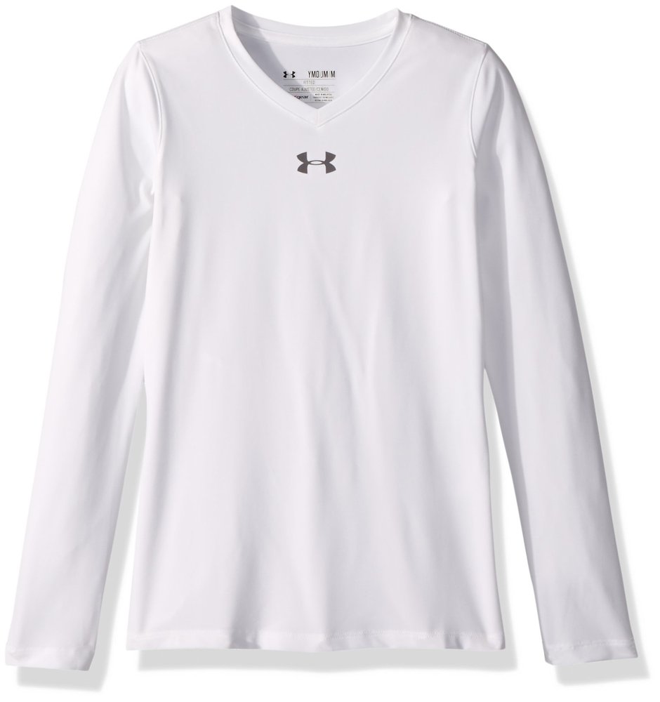 Under Armour Girl's Girls' Power Alley Long Sleeve,White (100)/Graphite, Youth Small