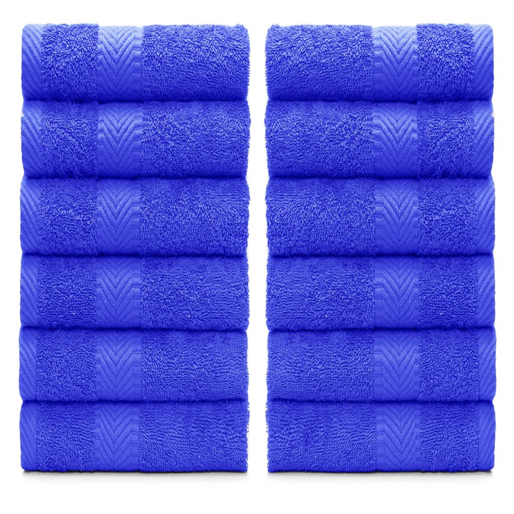 BY LORA 1 Dozen Terry Cotton Washcloths Set Soft & Absorbent Face Towels for Bathroom, Spa & Gym 100% Cotton, Fast Drying, Ideal for Makeup Removal, Cleaning & Everyday Use - Royal Blue