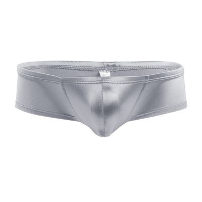 FEESHOW Men's Shiny Low Rise Bikini Briefs Bulge Pouch Cheeky Underwear Swimwear Silver-gray XX-Large (waistline:32.0-42.0")