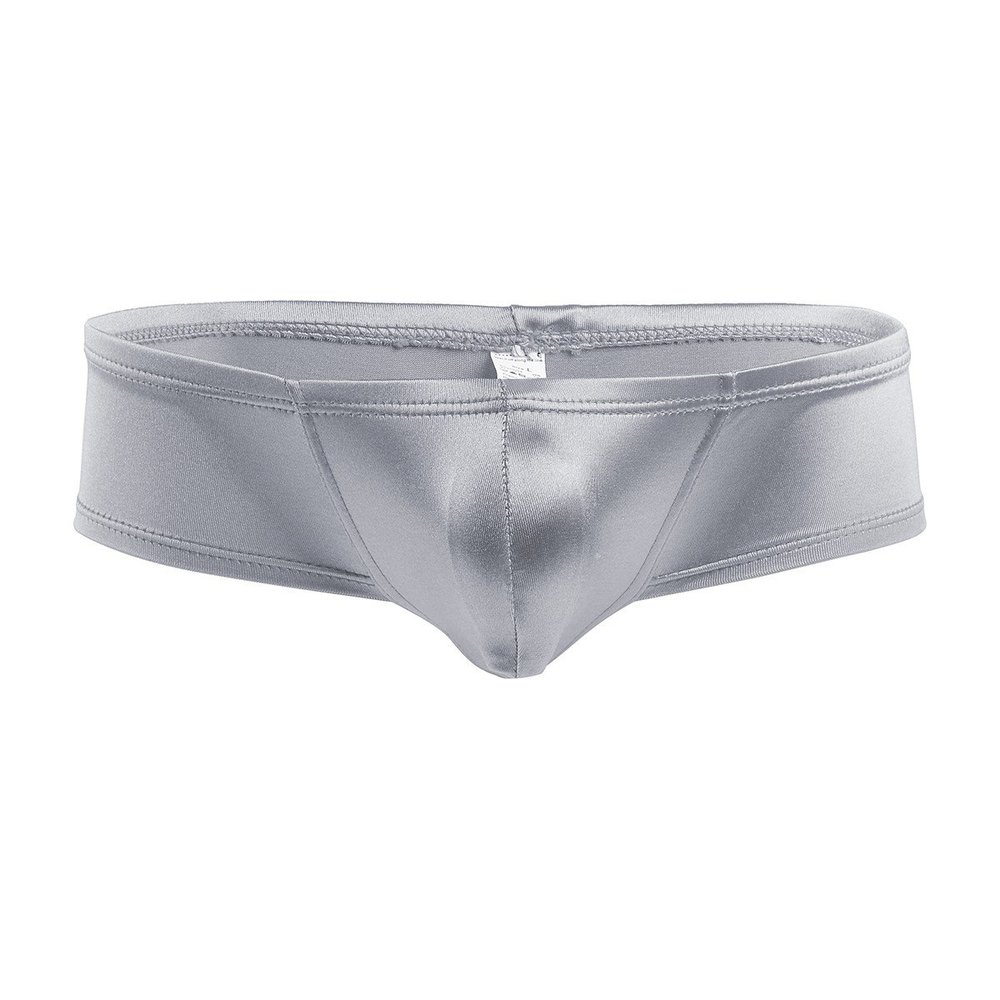 FEESHOW Men's Shiny Low Rise Bikini Briefs Bulge Pouch Cheeky Underwear Swimwear Silver-gray XX-Large (waistline:32.0-42.0")