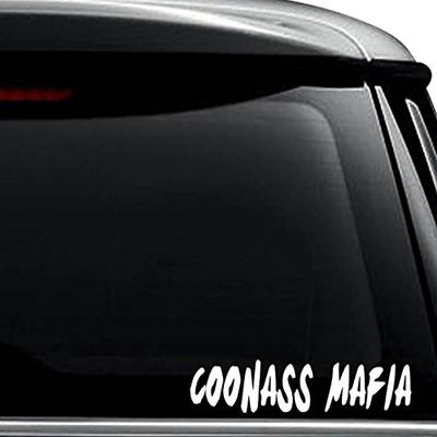 Coonass Mafia Decal Sticker For Use On Laptop, Helmet, Car, Truck, Motorcycle, Windows, Bumper, Wall, and Decor Size- [12 inch] / [30 cm] Wide / Color- Gloss White