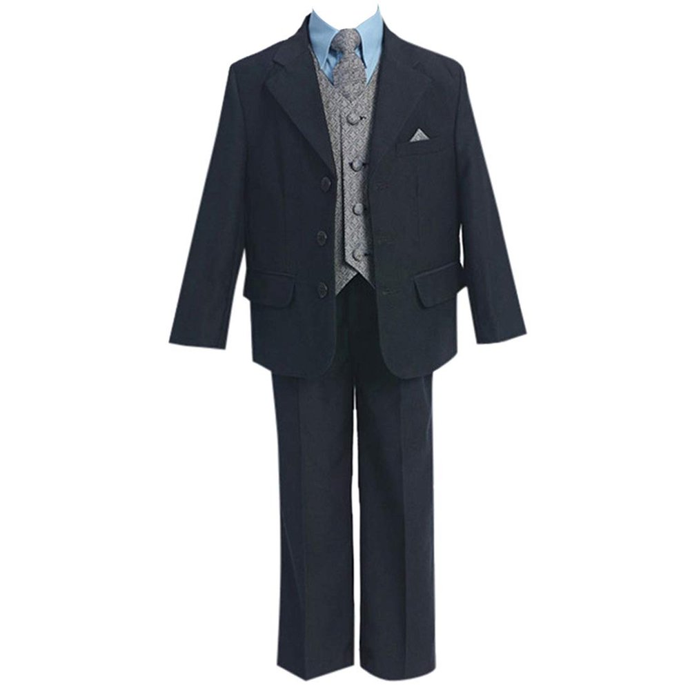 HBDesign Boys 2 Piece 3 Button Notch Lapel Fit Casual Boys Suite Dark Navy Blue