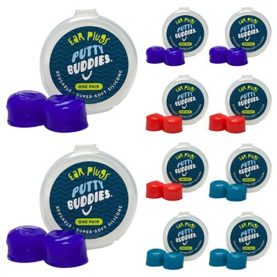 Earvolution Putty Buddies Earplugs for Swimming and Bathing - Doctor-Invented, Made in USA, Moldable Premium Silicone Plugs Help Prevent Swimmer's Ear, 10 Pair Pack - Blue/Red/Teal