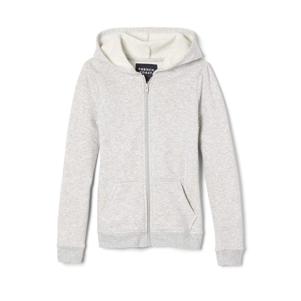 French Toast Girls' Zip Front Fleece Hoodie, Heather Gray, 2T
