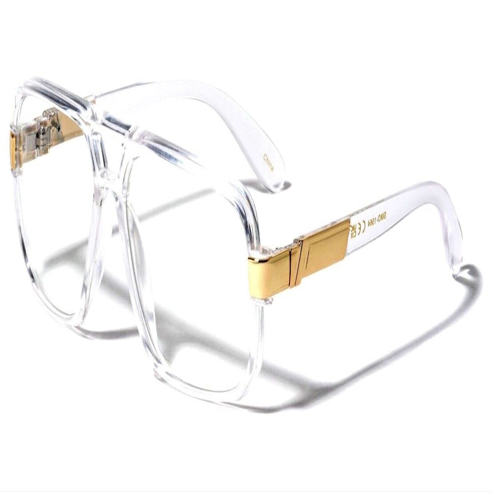 Dweebzilla Gazelle Swag Square Oversized Sunglasses w/Clear Lenses (Clear & Gold, Clear)