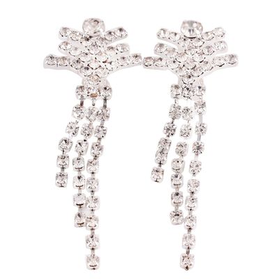 Grace Jun Bridal Silver Plated Rhinestone Crystal Long Tassel Clip on earrings Non Piercing for Women Cuff Earrings(50)